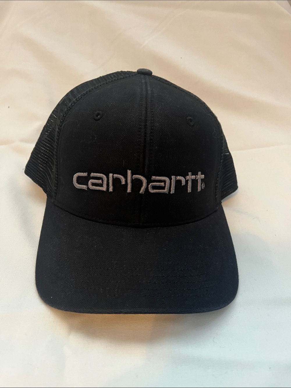Carhartt Black Mesh-Back Snapback Hat with Gray Logo
